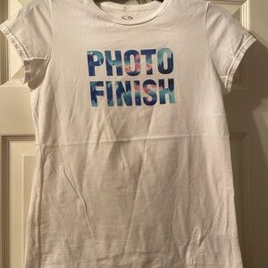 Champion White Tee with Blue and Pink Graphic